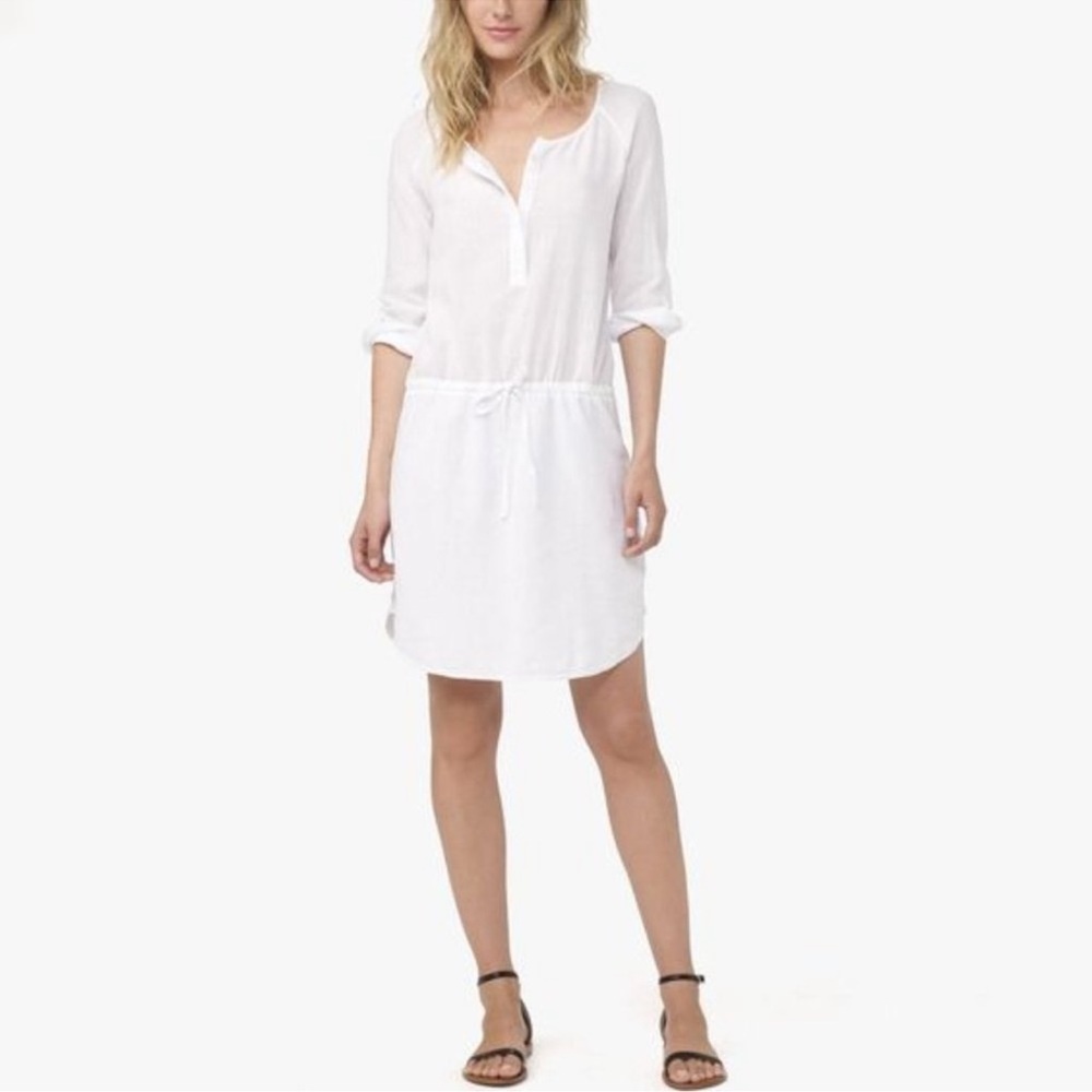 James Perse Linen Sun Crepe Shirt Dress Milk White Size 2 EUC
